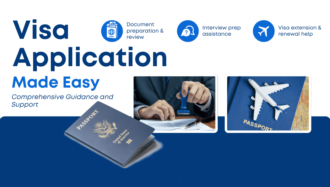 White and Blue Modern Visa Application Assistance Services Outdoor Banner Presentation